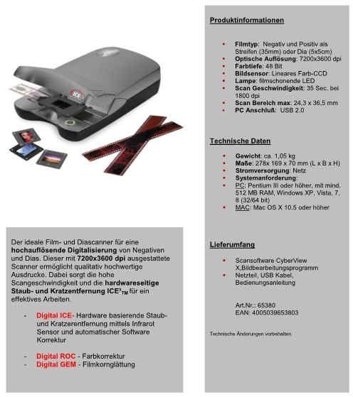 Reflecta Crystalscan 7200 – Scanner Per Pellicole 35mm Con Risoluzione 7200 Dpi E USB 2.0