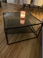 Couchtisch 70/38/70 cm quadratisch Grau, Schwarz Metall, Gla