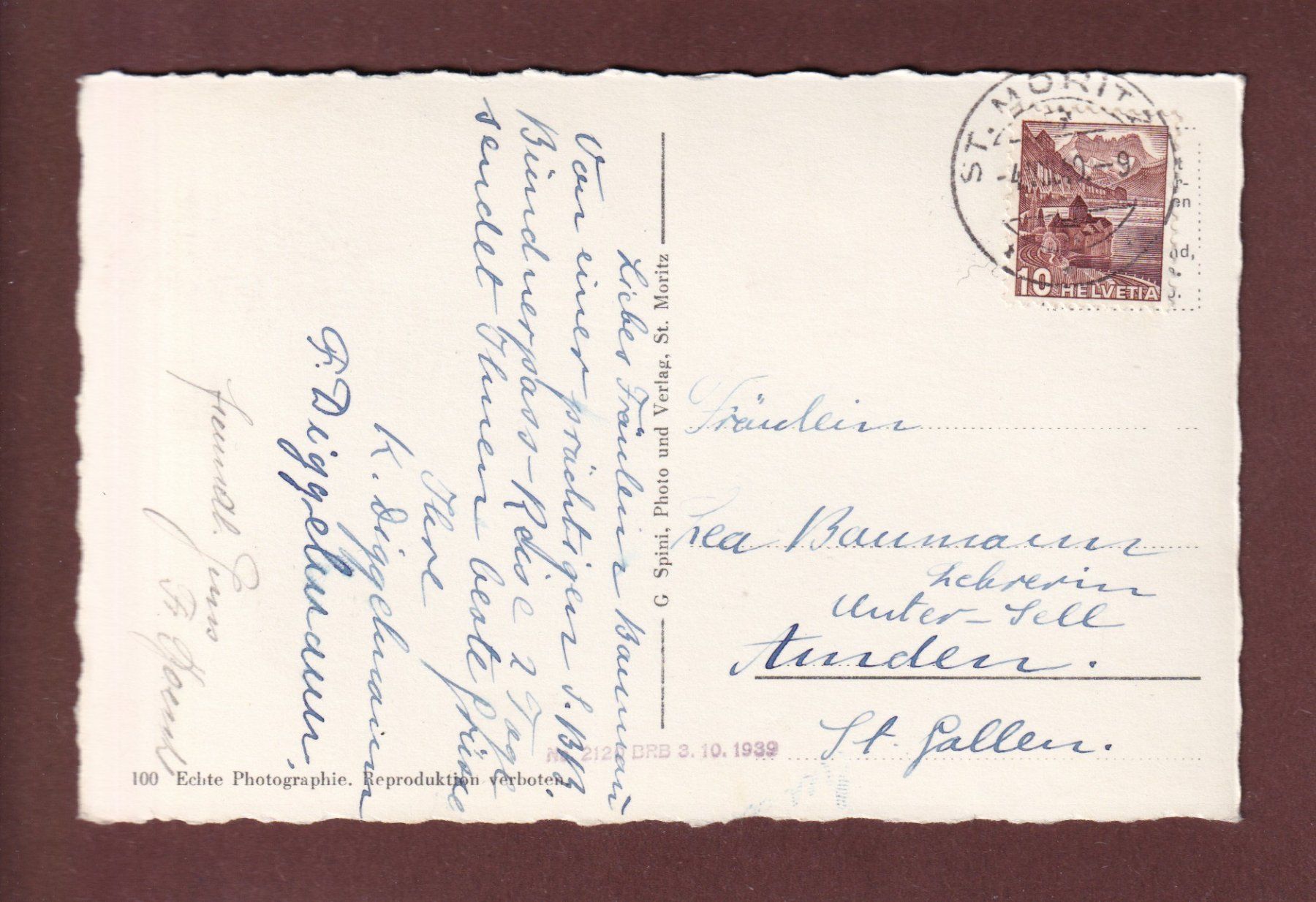 Cartoline postali: ST. MORITZ - Inn Fall - 1940 – Usato da Pully venduto da nicecards-shop 1