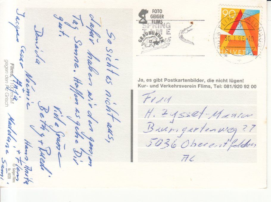 Ansichtskarten: Flims 1996 – Gebraucht aus Bürglen TG von StampGraf 1