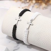 Bracelet couple croix réglable noir blanc neuf