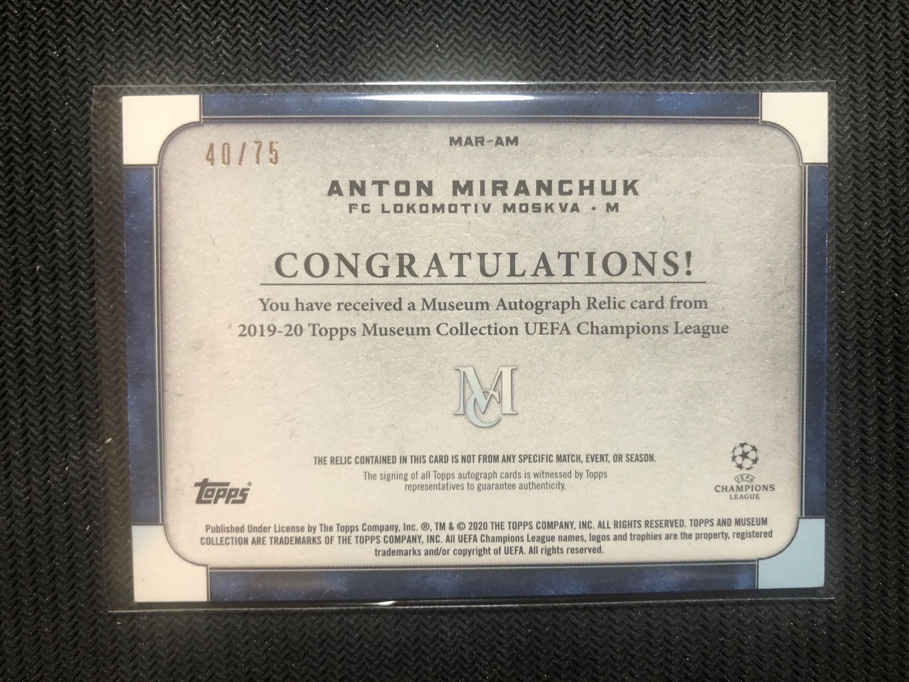 Panini Carte collezionabili: Topps Museum Anton Miranchuk Game-Worn Patch Auto 40/75 – Usato da Wangenried venduto da Garagara 1