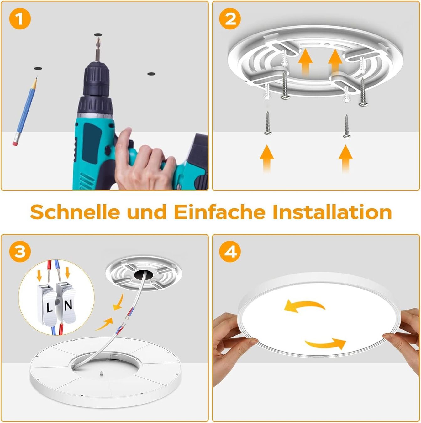 Lustres & lampes de plafonds: LED Deckenleuchte 24W Flach Rund IP44 Warmweiß 30cm Bad – Neuf avec emballage d'origine à Hallau par Sale50OFF 6