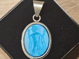 Silberanhänger mit antiker, sassanidischer Steingemme, blau