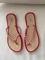 SUMMERTIME - stilvolle/leichte Flip-Flops mit Perlen, rot,38