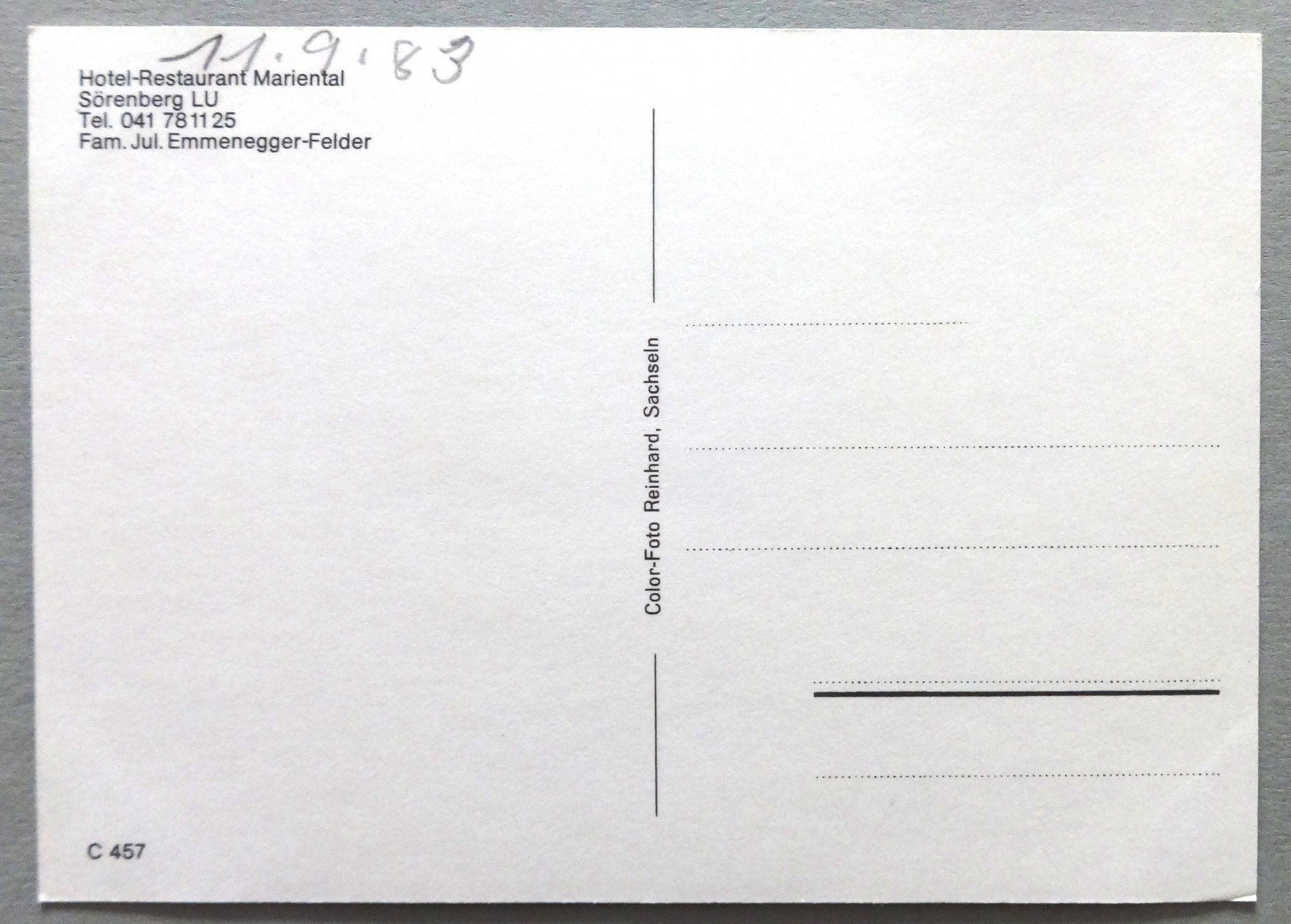 Cartoline postali: Hotel-Rest. Mariental, Sörenberg LU – Usato da Fétigny venduto da Billy2miny 1