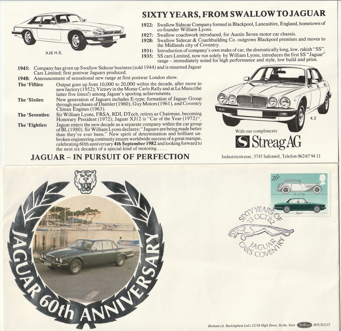 Tutti i francobolli: Jaguar, 60th Anniversary, 2 Sonderbriefe – Usato da Fislisbach venduto da Zigzag12