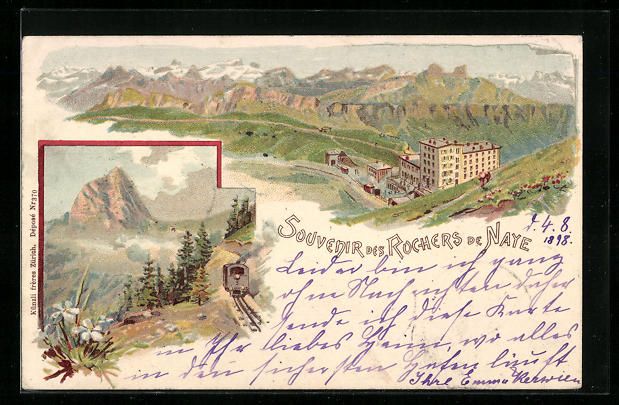 Cartoline postali: Litho Rochers de Naye, Ortsansicht mit B – Usato da Berlin venduto da bartko-reher