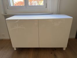 IKEA Besta Sideboard, weiss glänzend mit Glasplatte