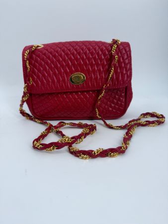 Gesteppte rote Vintage BALLY Leder Handtasche
