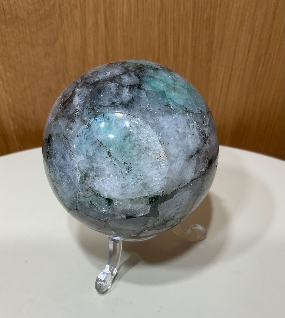 Minerali & Pietre curative: Wunderschöne Kugel Chrysokolla Quarz mit Ständer aus Peru – Nuovo (secondo la descrizione) da Gibswil venduto da BestePreis 5