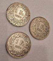 3x 1 Franken 1939 Helvetia Münzen