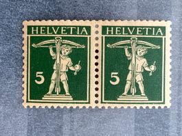 Schweiz 1933 waagrechtes Paar 5 Rp. olivg Tellknabe mit Falz