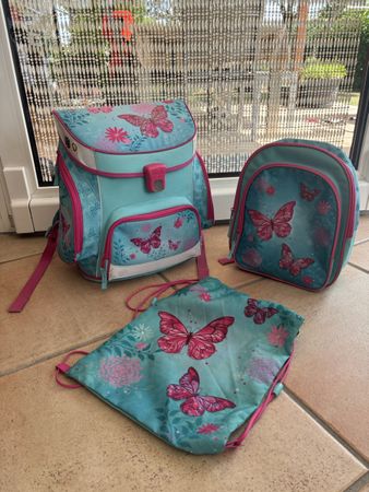 Scooli SchulranzenSet Schmetterling türkis Pink Grösse 28x38