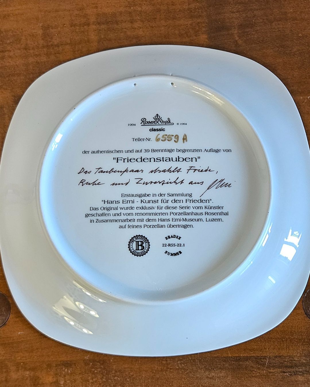 Rosenthal Piatti: Rosenthal Wandteller "Friedenstauben" Hans Erni, Top! – Usato da Tenniken venduto da tententen30 2