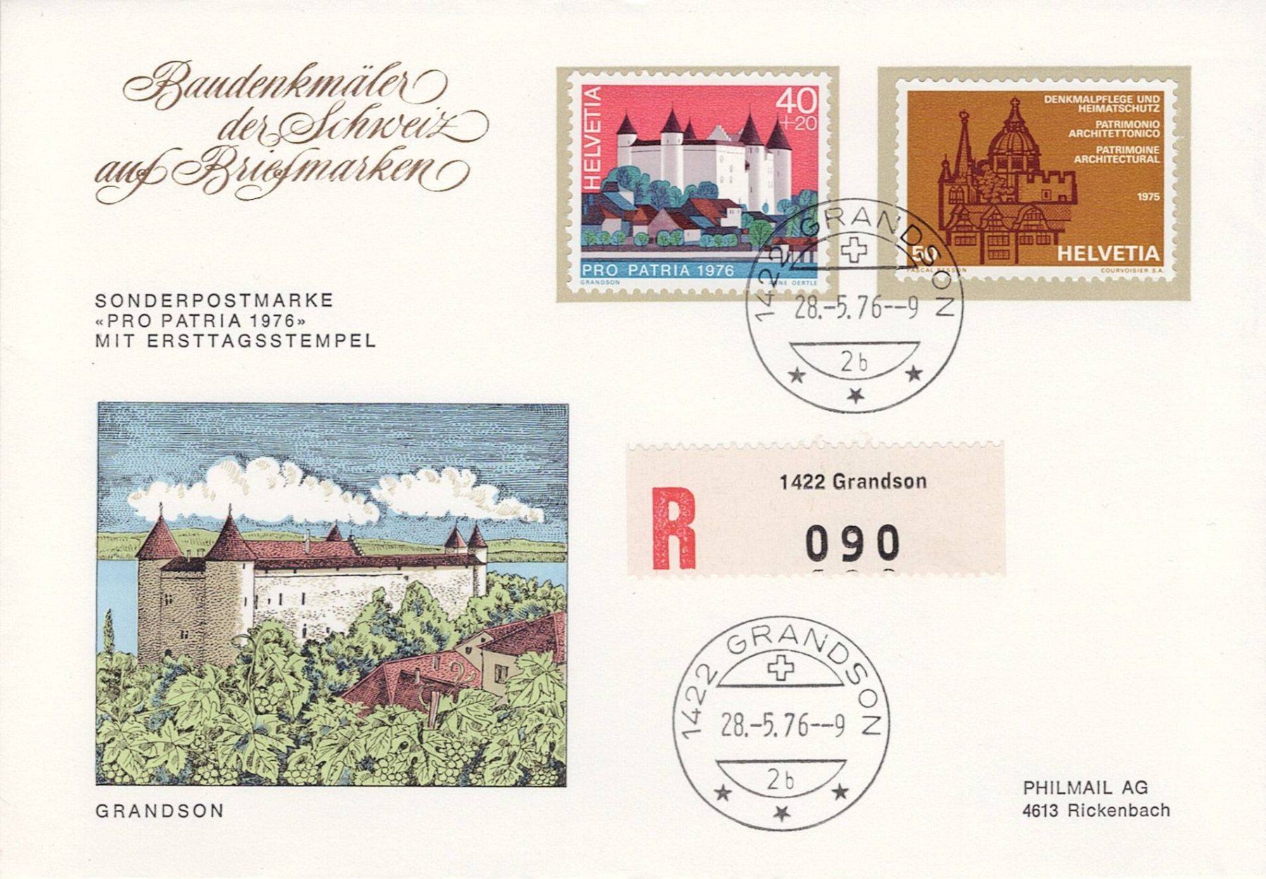 Tutti i francobolli: Pro Patria 1976 Vier Sonderbriefe mit Ersttagsstempel – Usato da Sevgein venduto da WHaelmi 2