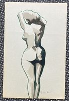 Aquarell interessanter Akt, signiert Otto Huber (ID b4412)
