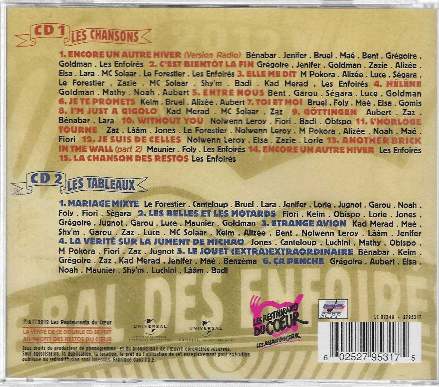CD: Les Enfoirés 2012 2 CD's - Le bal des Enfoirés – Usato da Savagnier venduto da Ne2065 1