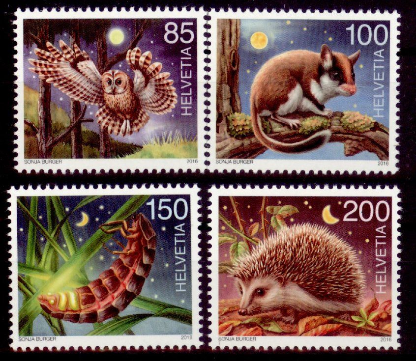 Tutti i francobolli: 2016, Nachtaktive Tiere ** – Usato da Willisau venduto da Vollstempel