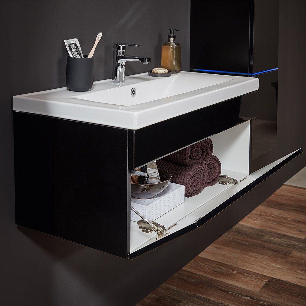 Mobili per bagno: 11861 - LED Badmöbel Set Wangen BIG L - Schwarz – Nuovo e nell'imballaggio originale da Wallenwil venduto da toesstal-vertrieb 4
