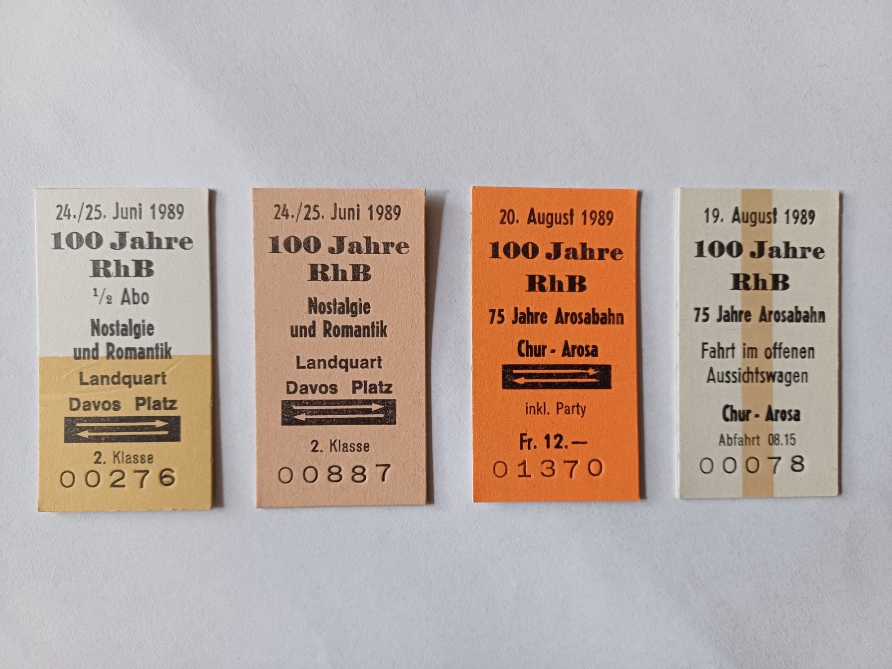 Biglietti: Billette 100 Jahre RhB Rhätische Bahn (1989) – Usato da Bever venduto da Berninascia