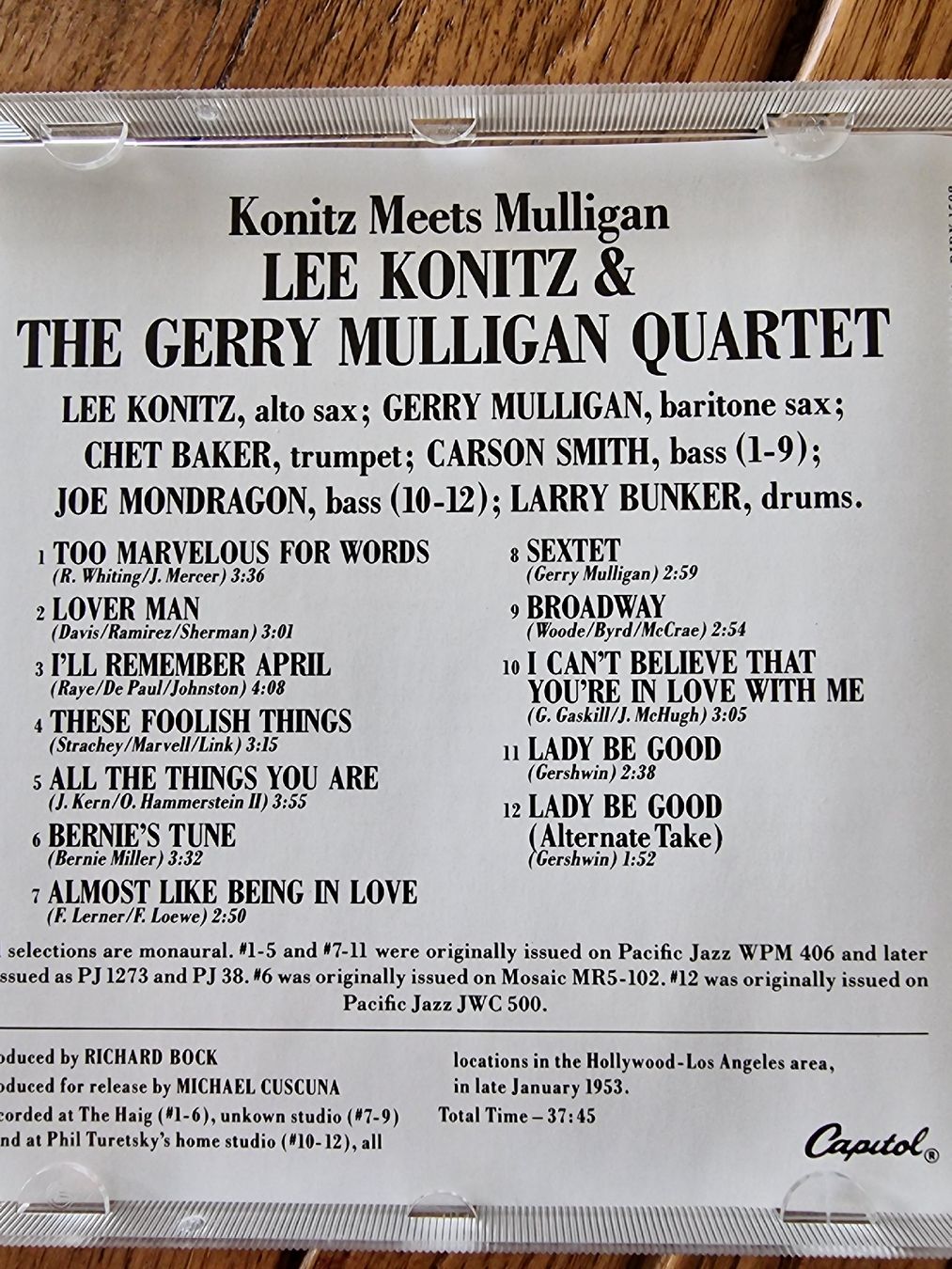 CD: LEE KONITZ MEETS GERRY MULLIGAN QUARTET – Usato da Zofingen venduto da Tinpan 2