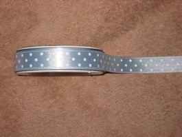 Band (Acetat) hellblau m. weisse Tupfen 15mm breit