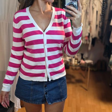 Bodyflirt Cardigan L Pink Weiß Gestreift Strickjacke