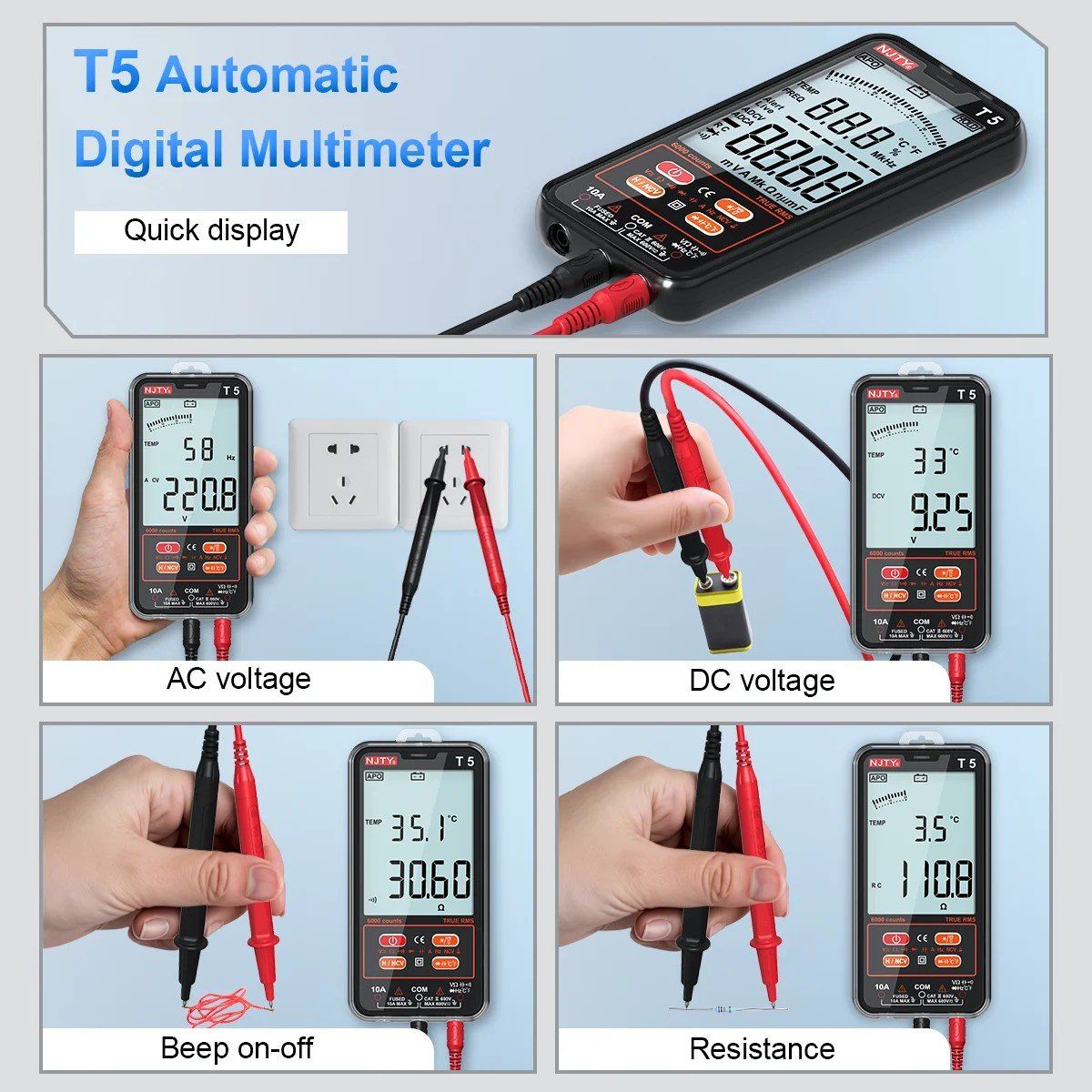 Messen: Multimeter digital True RMS 6000 Counts Auto-Range 600V NCV – Neu und originalverpackt aus Genève von Lotus-18 4
