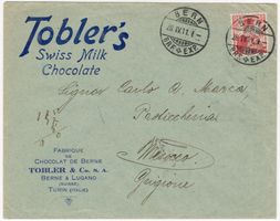 Perfin TOBLER auf Chocolat Beleg von BERN nach MESOCCO