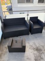 Gartenlounge Rattan Bank Stuhl Tisch Fusshocker