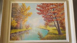 Peinture paysage signé Eugène Devaud De Madelin