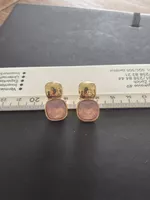 Jolies boucles d’oreilles doré et pierre rose givrée neu