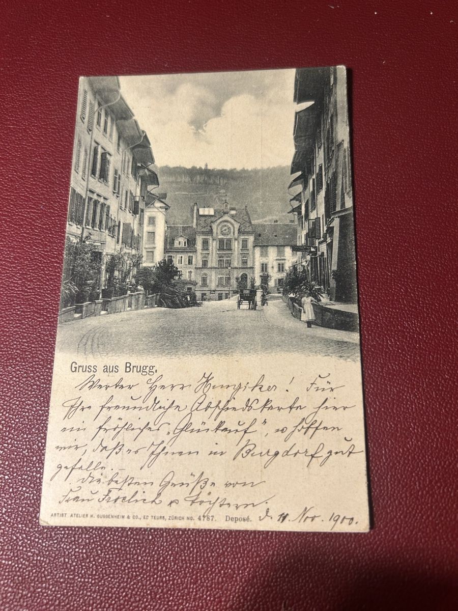 Ansichtskarten: Gruss aus Brugg 1900 – Gebraucht aus Breganzona von Milesbo