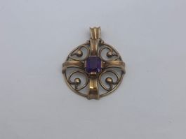 Goldener Anhänger mit Violettem Stein, Vintage Schmuck