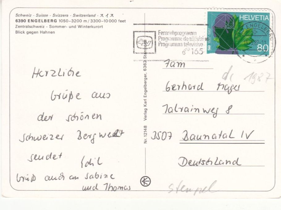 Cartoline postali: Engelberg 1987 – Usato da Bürglen TG venduto da StampGraf 1
