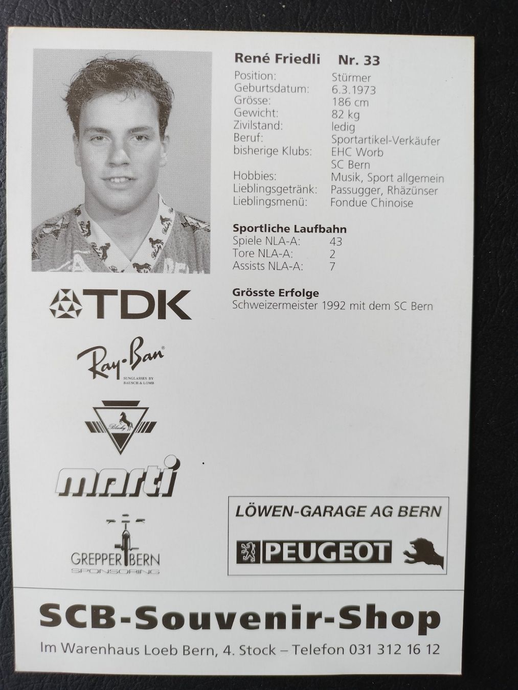 Autogramme: SC Bern, SCB Autogrammkarte, Rene Friedli – Gebraucht aus Schwanden Sigrisw von len_9yqg 1