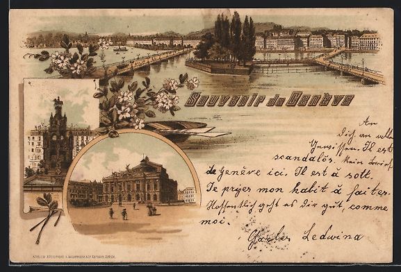 Cartoline postali: Litho Genf, Panorama vom Wasser aus, Str – Usato da Berlin venduto da bartko-reher