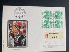 Schweiz 1982 R-FDC 4er-Block Röllelibutzen Altstätten Brauch