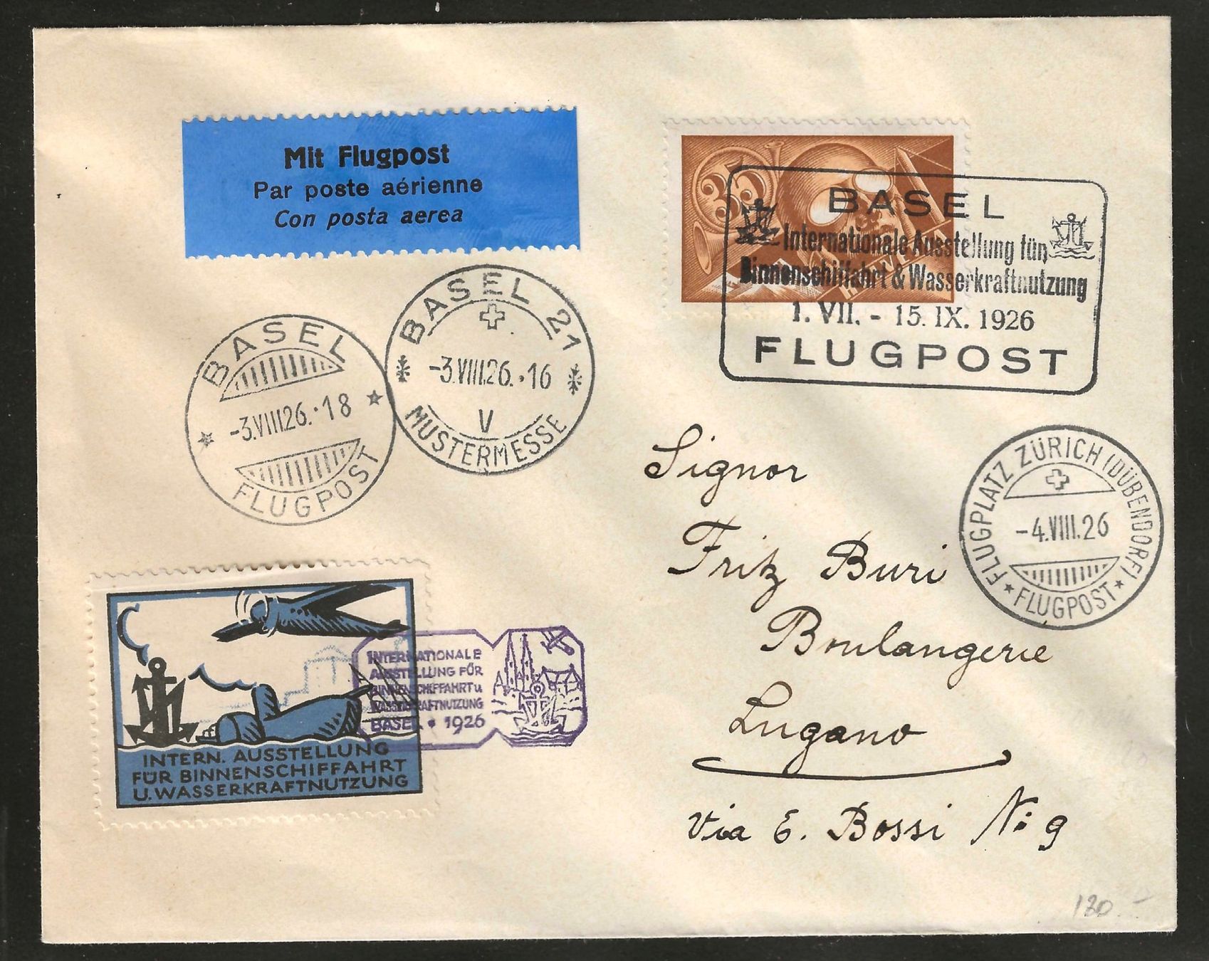 Tutti i francobolli: 1926 : Flugpostbrief Basel - mit Vignette – Usato da Gümligen venduto da Geniusbuy