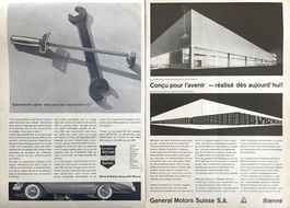 Eröffnung General Motors Bienne 1957 - 2 alte Werbungen