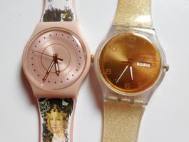 2 Swatch, SUOK704 gold Datum SUOP108 rosa sommerlich NewGent