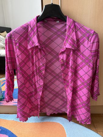 Vintage Damen Bluse Pink Kariert S/XS – Y2K