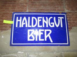 Haldengut Bier Emailschild Blau Weiss Original selten Nr.1