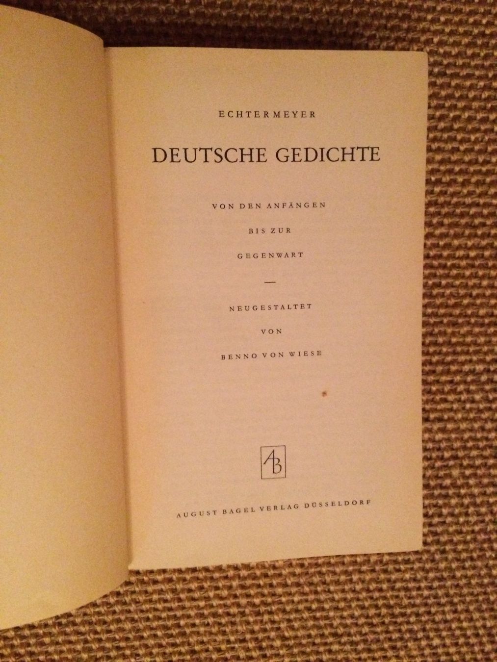 Bücher: Echtermeyer/Von Wiese -DEUTSCHE GEDICHTE – Gebraucht aus Buchs AG von ReaNaTsch 1