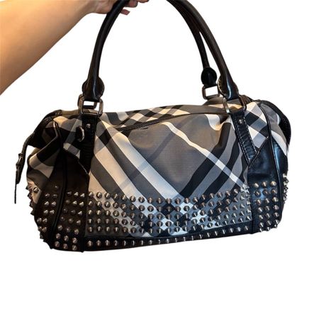 Original Vintage Burberry Classic Check Studded Boston Bag