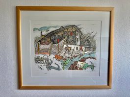 Lithographie von Alois Carigiet "Haus in Camp" 1976