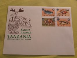 Tanzanie 1990: Rare enveloppe Premier Jour Animaux Disparus!
