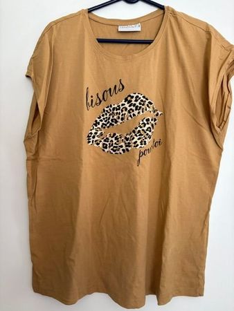 Sommer T-Shirt von Janina, Grösse L, beige mit Print