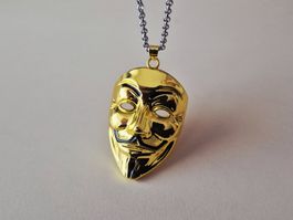 Halskette Anonymous V wie Vendetta in Goldfarbenes Metall